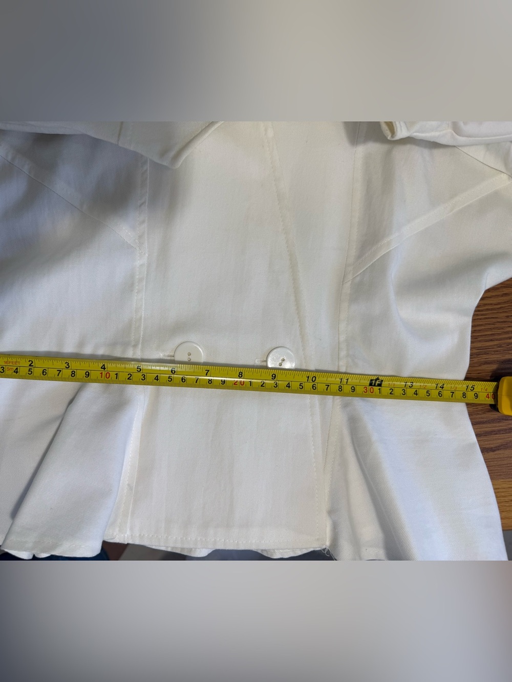 VTG 2 pc White Wrap Lightweight Denim Feel Peplum Top w Bat Sleeves - w Skirt - Picture 9 of 16